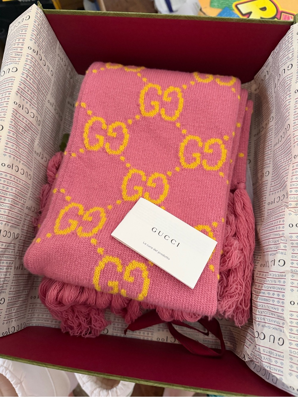 Authentic Gucci GG Wool Jacquard Scarf